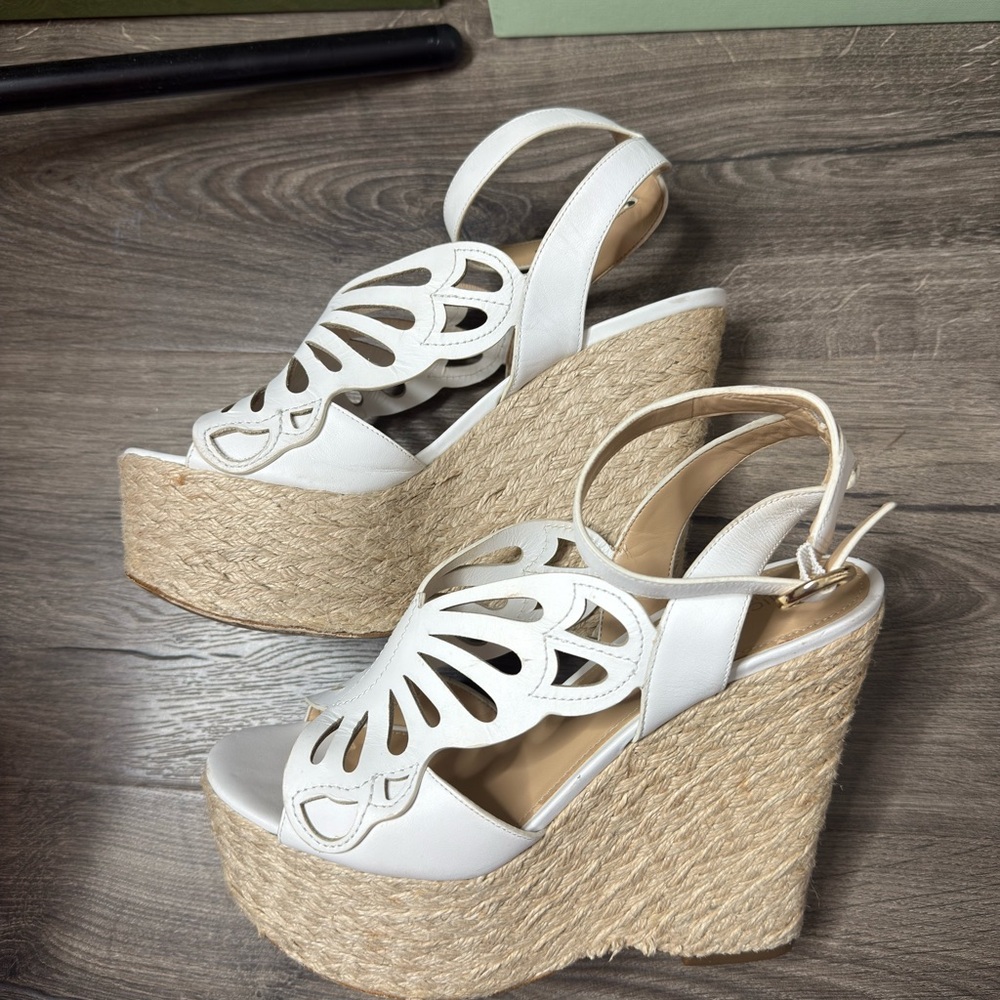 Michael Kors White Laser-Cut Espadrille Platform Wedges